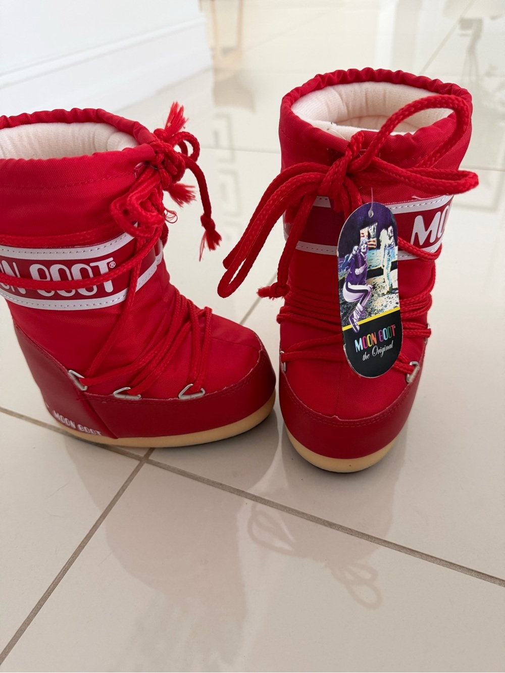 Moon Boot Kids Bright Red Snow Boots with Lace Tie